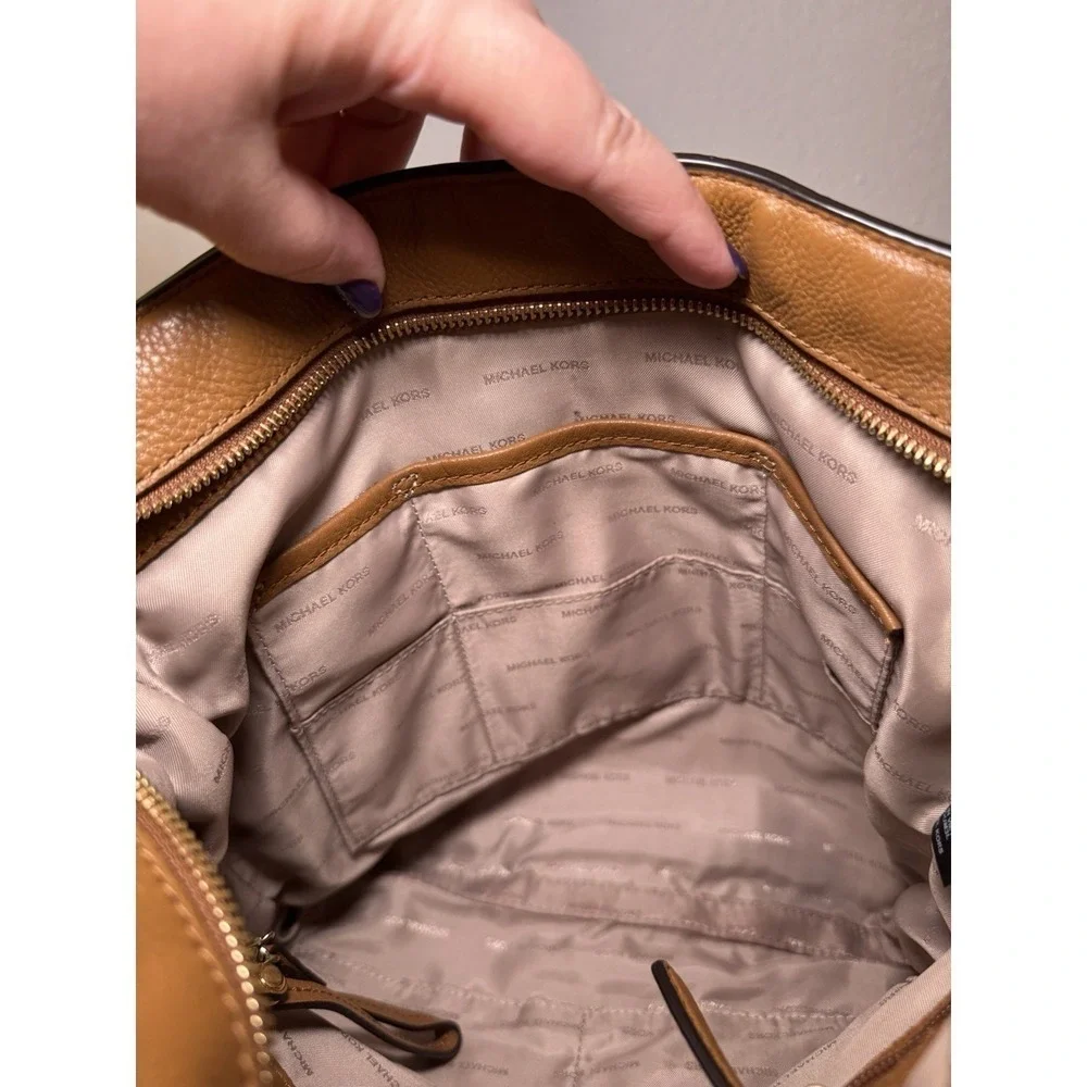 Michael Kors Camel Brown Tasseled Crossbody Purse Braid Strap Design Western